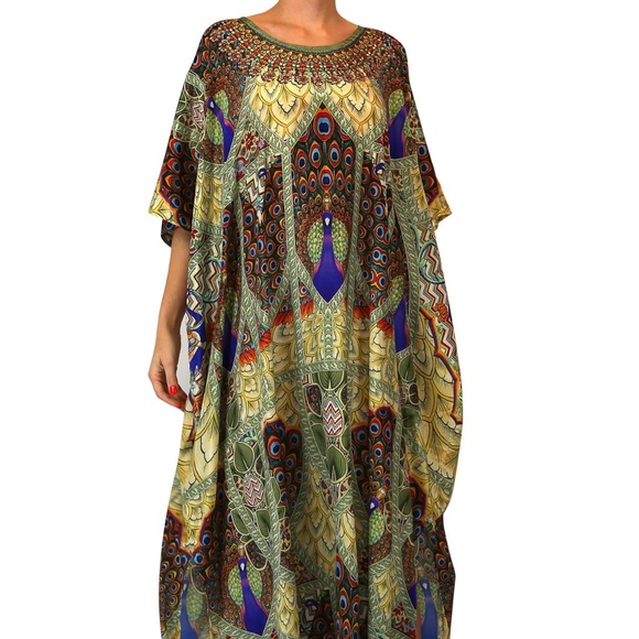 Peacock Print Kaftan Dress-Designer Kaftans Sale - Picture 1 of 4